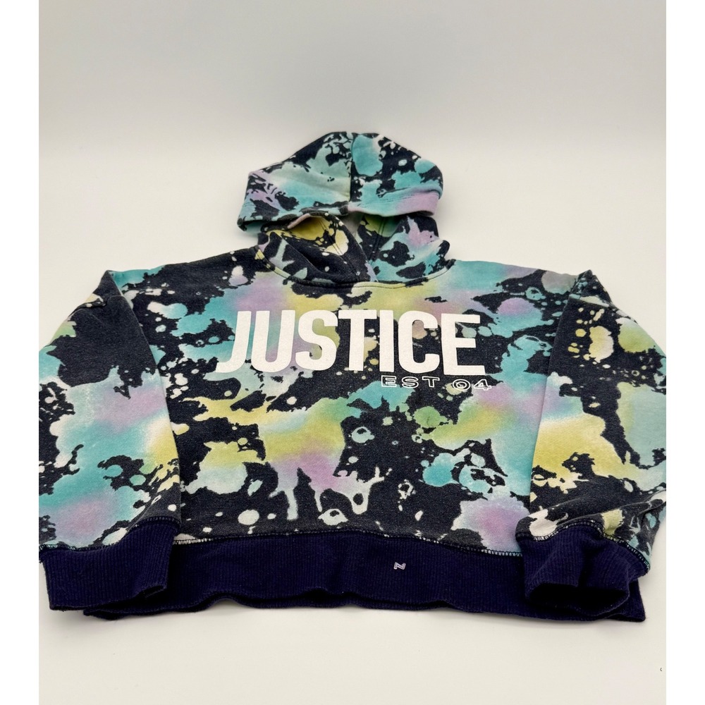Justice Girls Tie Dye Cropped Hoodie Size XS 5/6 Multicolor Logo Pullover